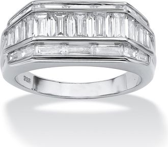 Palm Beach Jewelry Mens 4.28 TCW Cubic Zirconia Platinum-plated Sterling Silver Classic Ring