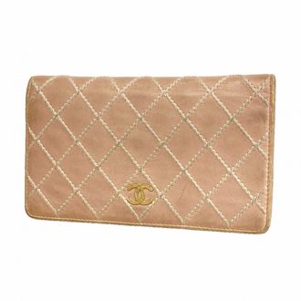 Chanel Pink Leather Long Wallet (Bi-Fold) (Pre-Owned)