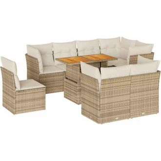 vidaXL Set De Sof&aacute;s De Jard&iacute;n Con Cojines 9 Pzas Rat&aacute;n Sint&eacute;tico Beige Vidaxl