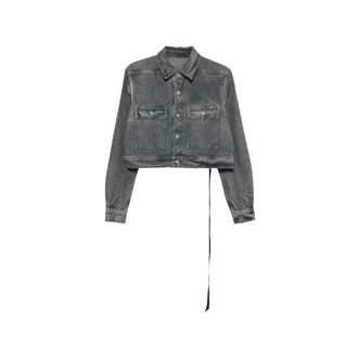 Rick Owens Jassen, Dames, Blauw, S, Katoen, Cape Mouw Cropped Overshirt