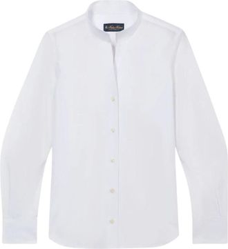 Brooks Brothers Poplin Overhemd met Opstaande Kraag - Dames - Overhemden - Wit - L - Katoen - Overhemden