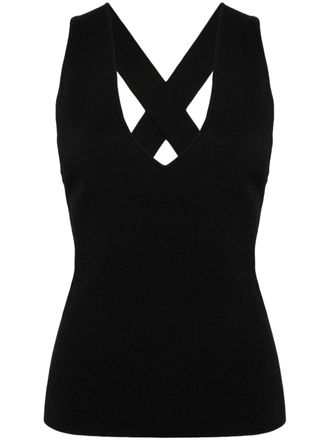 P.A.R.O.S.H. Geribbelde top met gekruiste bandjes - Zwart