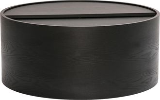 Miliboo Mesa Baja Redonda De Madera Negra Con Bandeja Giratoria Y Almacenaje D80 Cm Dali