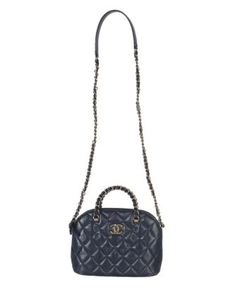 Chanel Blue Leather Quilted Coco Clutch On Chain (Authentic Pre-Loved)