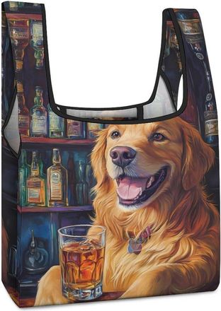 Generic Retriever Dog Humor Bar Shopping Bag Reusable Grocery Tote Bag Foldable Handbag for Travel Picnic