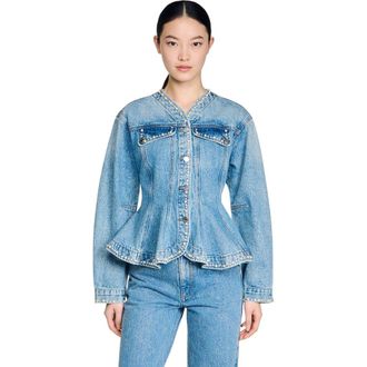 Sandro Beaded denim jacket in Blue Jean at Nordstrom, Size 34 Eu
