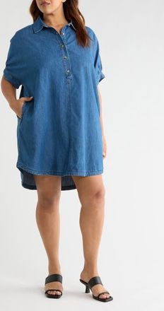 Treasure & Bond Chambray Polo Shift Dress in Medium Wash at Nordstrom, Size 3X
