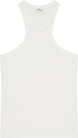 Courr&egrave;ges Shirt met racerback en geborduurd logo met ronde hals - Heren - Tops zonder mouwen - Wit - L - Katoen - Tops