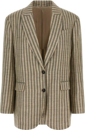 Brunello Cucinelli Green Stripes Notched Lapel Blazer