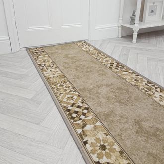 Runrug Hallway Runner Rug - Non-Slip, Hardwearing, 5.4mm - Murcia in Light Brown | Size: 80 cm x 420 cm