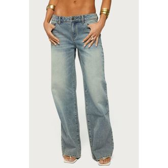 Edikted Raelynn Washed Low Rise Baggy Wide Leg Jeans in Tidal-Blue at Nordstrom, Size X-Small