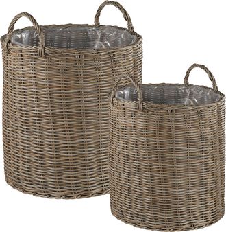 Beliani Beliani - Conjunto De 2 Cestas Para Flores De Rat&aacute;n Beige Arena Redondas Con Asas Bitola