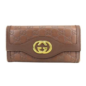 Gucci Brown Leather Long Wallet (Bi-Fold) (Pre-Owned)