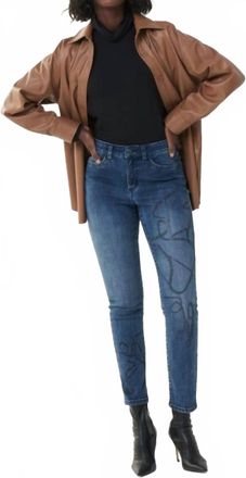 Joseph Ribkoff Rhinestone Embellishment Scribble Jean In Blue And Black