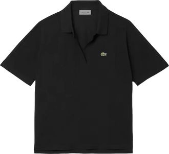 Lacoste logo-patch polo top - women - Lyocell/Cotton - S - Black
