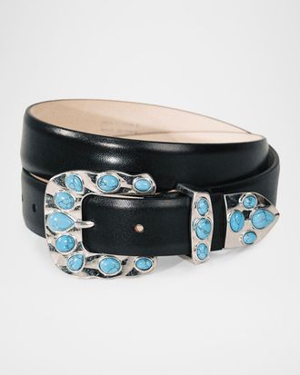 D&eacute;hanche Juna Turquoise Leather Belt
