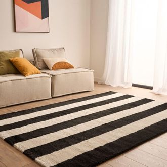 Sweeek Alfombra interior con rayas en blanco y negro