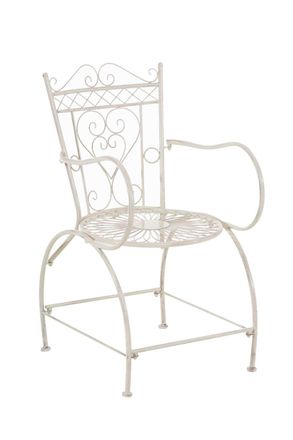 Clp Silla de exterior con reposabrazos en metal crema antiguo