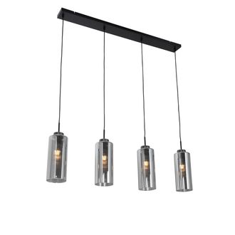 QAZQA Art D&eacute;co L&aacute;mpara Colgante Art Deco Negra Con Cristal Ahumado 4 Luces - Laura Vidrio /acero Alargada Adecuado Para Led Max. 4 X 40 Watt - Qazqa