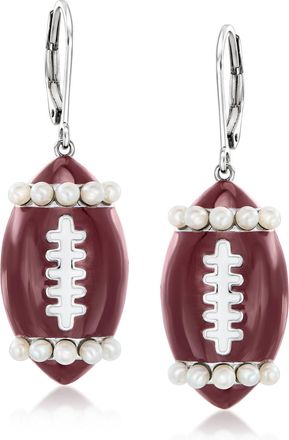 Ross-Simons 2-2.5mm Cultured Pearl Football Drop Earrings With Brown and White Enamel in Sterling Silver