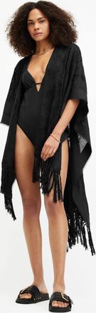 AllSaints Womens linen Otto Embroidered Ruana Scarf, Size: One Size