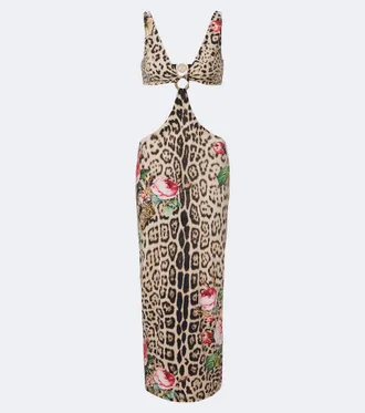 Roberto Cavalli Cutout leopard-print midi dress