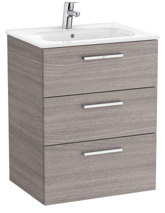 Roca Roca - Mueble Base 3 Cajones + Lavabo Unik Family Victoria Color: Roble City Texturizado - Medidas: 605x453x741 Mm