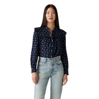 Levi's Damesblouse Gianna met bloemenpatroon, hoge kraag en ruches (Marine)