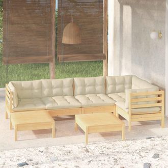 vidaXL Muebles De Jard&iacute;n 7 Pzas Y Cojines Madera Maciza De Pino Crema Vidaxl