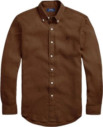Ralph Lauren Linnen Overhemd Bruin Stijlvolle Keuze - Heren - Casual Overhemden - Bruin - M - Linnen - Overhemden
