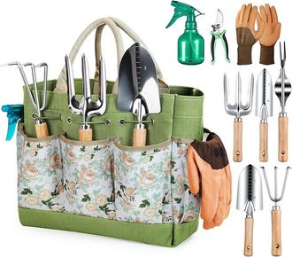 No Brand Juego De Herramientas De Jardiner&iacute;a Premium De 9 Piezas Para Mujer: Acero Inoxidable Resistente, Herramientas Anticorrosivas, Elegante Bolsa De Almace