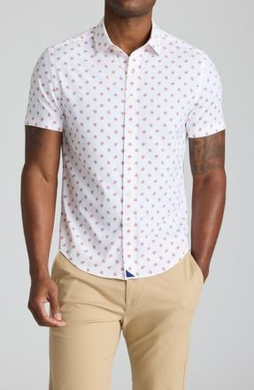 UNTUCKit Truesdale Floral Short Sleeve Performance Button-Up Shirt in White Red at Nordstrom, Size Medium