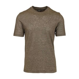 Ermenegildo Zegna Regular Fit Crew Neck Slub Linen T-Shirt - male - Zegna - T-Shirts - Green - XL - Tops