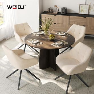 Woltu Woltu Juego De 4 Sillas De Comedor Giratorias 360&deg;, Tapizado De Chenilla Con Reposabrazos, Respaldo Y Patas De Metal - Beige