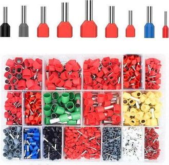 OEM Kit De 1200 Terminales De Crimpado - Jinfgerne - Conectores El&eacute;ctricos Preaislados, Con Manguitos Simples Y Dobles, Ideales Para Aplicaciones De Brico