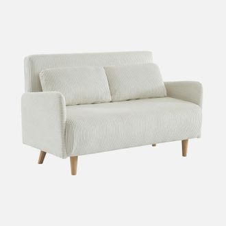 Sweeek Sweeek - Sof&aacute; Cama De Pana De 2 Plazas Con Patas De Madera, Panam Pana, Blanco, 131x75x81 Cm