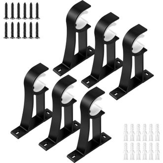 OEM Juego De 6 Soportes De Barra Para Cortinas De Aleaci&oacute;n De Aluminio Negro De Alta Resistencia Con Argollas De Pl&aacute;stico Para Barras De 25 Mm A 30 Mm