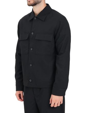 Selected Black Flap Pockets Wool-Blend Casual Shirt