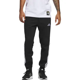 adidas Essential 3-Stripes Fleece Joggers in Black/whit at Nordstrom Rack, Size Xx-Large