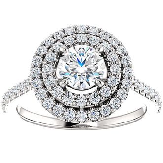 Pompeii3 1 Ct Diamond EX3 Lab Grown Double Halo Engagement Ring 10k White Gold