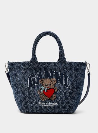 Ganni Womens Teddy bear small textured tote bag