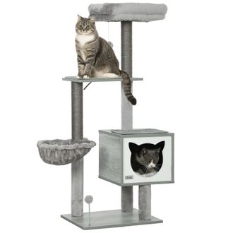 OEM &Aacute;rbol Rascador Para Gatos Con Plataforma Torre Escalador Para Gatos Con Hamaca Caseta Cama Postes 48x40x126 Cm Gris