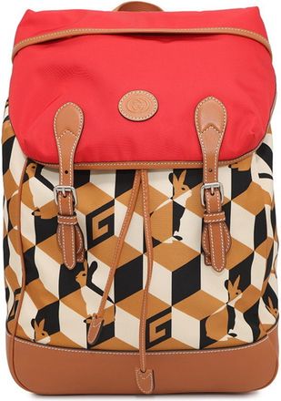 Gucci Brown Red Color Nylon Leather Backpack (Pre-Owned)