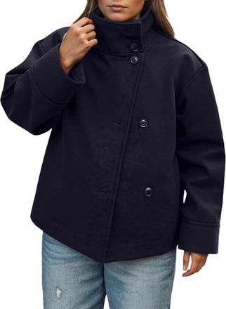 Generic Generisch Women Plus Size Short Coat Wool Blend Winter Fashion Casual Jacket Warm Outerwear Stylish Casual Wear