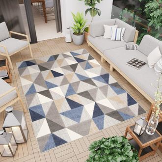 Tapiso Alfombra de exterior de polipropileno en azul y gris 120x170 cm