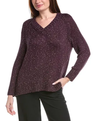 Lafayette 148 New York Raglan Sleeve V-Neck Silk-Blend Sweater