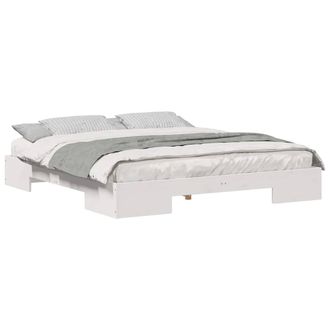 Berkfield Home Durable Floor Bed Frame with Storage White 200 x 200 cm Solid pin