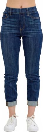 Judy Blue Womens High Waist Pull On Double Cuff Slim Jeans In Dark Wash