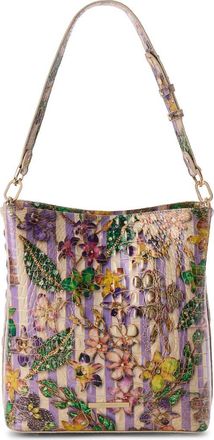 Brahmin Celina Croc Embossed Leather Bucket Bag in Pinstripe Petals at Nordstrom