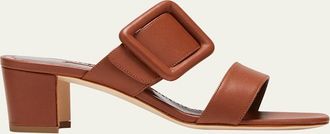 Manolo Blahnik Tituba Leather Buckle Slide Sandals